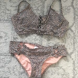 Leopard Print Tie Front Bikini